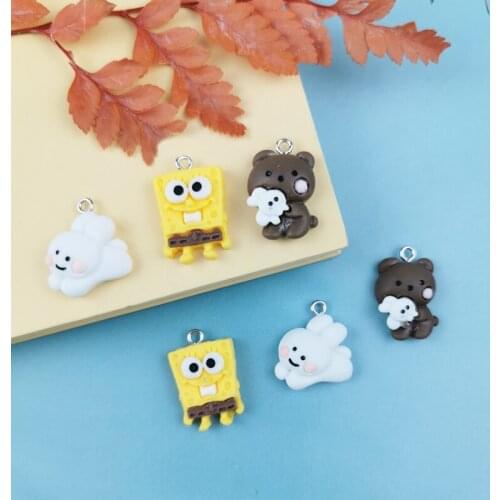 JeQue 10pcs Colorful Bear Bunny Rabbit Cartoon Charms Pendants For Making Necklace Earrings Making Resin Flat Back Cabochon