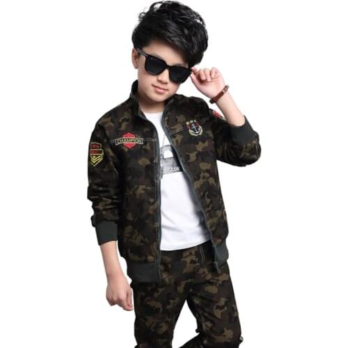 Spring & Autumn Cotton Blend Boy Girls Sets New 2021 Korean Version Lapel Fashion 2-Piece Camouflage Casual Childrens Clothing