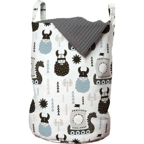Viking Pattern Laundry Basket Pastel Folk Men Dragon Ships Organizer for Clothes Underwear Socks Toys Wash Bag & Home Storage