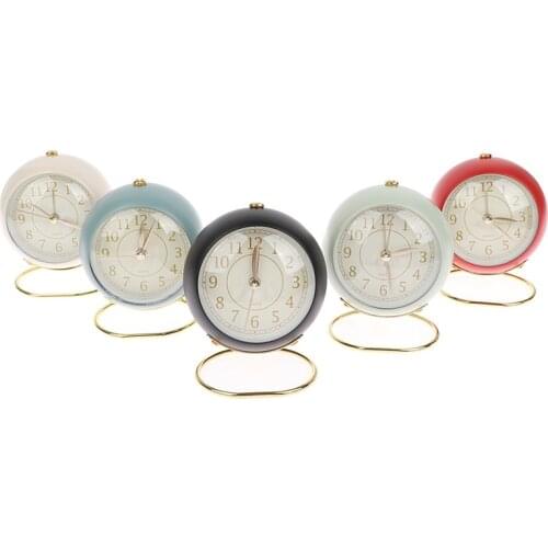 Mini Cute Desktop Metal Round Alarm Clock Night Light Home Bedroom Decoration