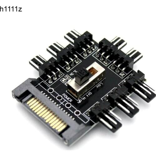 Multi Way Splitter Cooler Cooling Fan Hub PC Computer SATA 1 to 8 3pin 12V Power Socket PCB Adapter Power Supply for BTC Mining