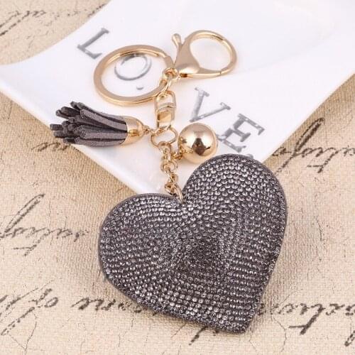 Fashion Key Chain PU Leather Taasel Keychain Romantic Heart Pendant Bag Car Key Chains Rhinestone Keychain Charm Key Holder Ring