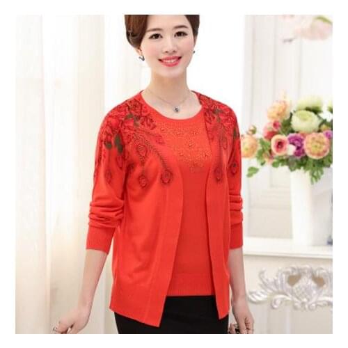 Fashion 2019autumn winter poncho mother twinset blusa tricot middle-aged women knitting sweater female plus size cardigans S1132
