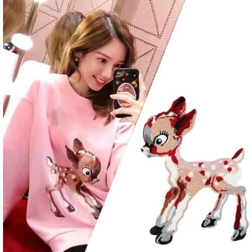 Pink Animal Deer Iron On Embroidered Clothes Patches For Girl Woman Clothing Stickers Garment Wholesale