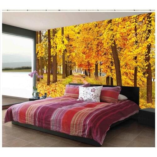Custom Any Size Mural Wallpaper TV Background Original 3D Beautiful Golden Autumn Forest Gold Tree TV Background Wall