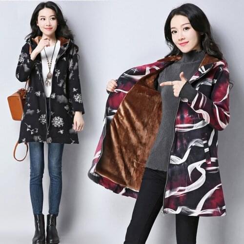 2018 New Large Size Autumn And Winter Models Long Section Plus Velvet Thick Cotton And Linen Jacket Slim Fashion Comfortable