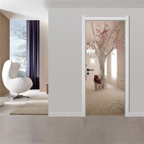 Wallpaper For Door Indoor Cherry Blossoms Kitchen Living Room Bathroom Sleeping Room Waterproof PVC Door Stickers Eco-friendly