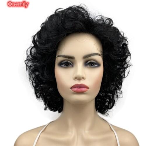 Onemily Short Fluffy Curly Afro Wig for Black Women Heat Friendly Smooth Wig for Daily Wear Cosplay