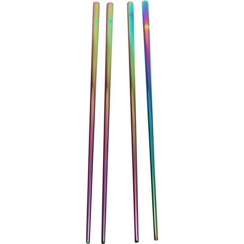 2 pairs Japanese Korean Length 23cm Food Grade Chopsticks Top Mirror Polished Stainless Steel Tableware Rainbow color