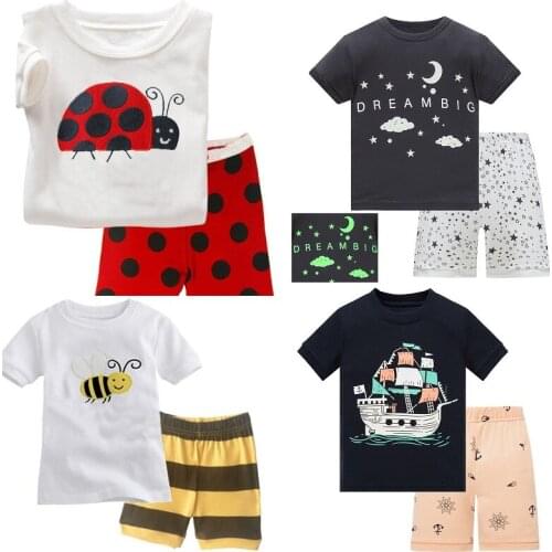 Summer Children Pajamas Short Sleeve T Shirt+Shorts Sets Kid Pyjamas Boy Girl Pijamas Cartoon Baby Sleepwear Suit