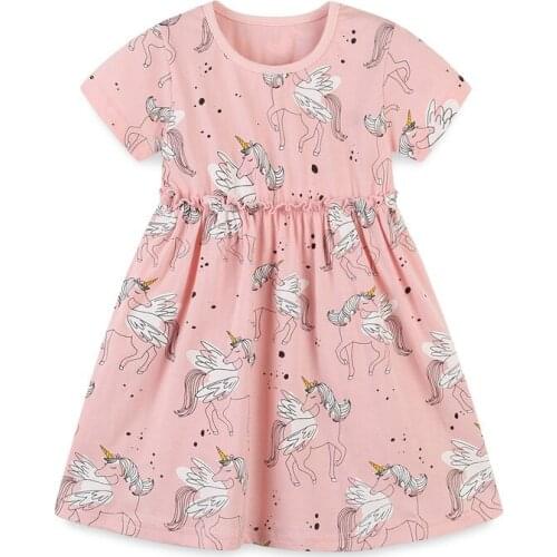 Jumping Meters New Summer Girls Unicorns Print Princess Dress Children Summer Clothes Baby Girls Dress Casual Wear