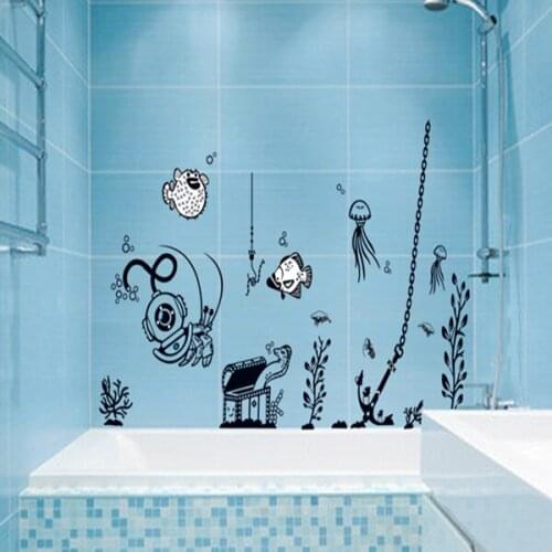 Underwater world monochromatic children room wall post wall sitting room TV setting decorates a wall stickers