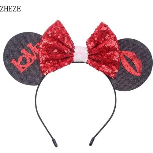 2021 Valentines Day Sequin Bows Girls Hairband Mouse Ears Headband DIY Hair Accessories For Women Party Headwear Mujer