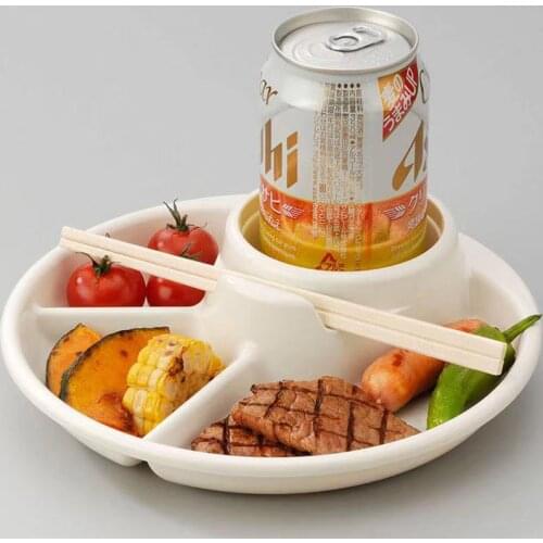 Re-Play Divided Plate Barbecue Snacks Tray Kids Tableware Dishes Safe PP Round 4 Suctions Separated Food