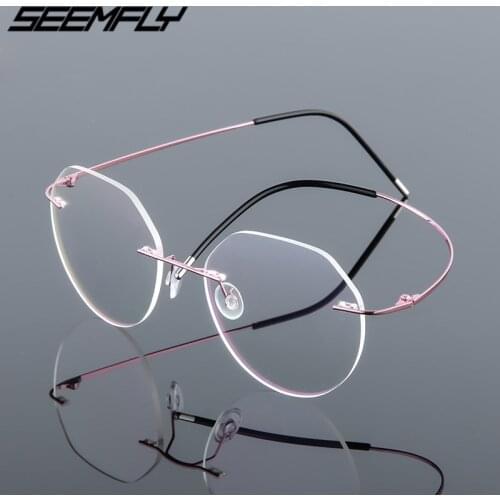 Seemfly Ultralight Titanium Alloy Glasses Men Women Round Folding Rimless Clear Lens Eyeglasses Frameless Eyewear Unisex Goggle