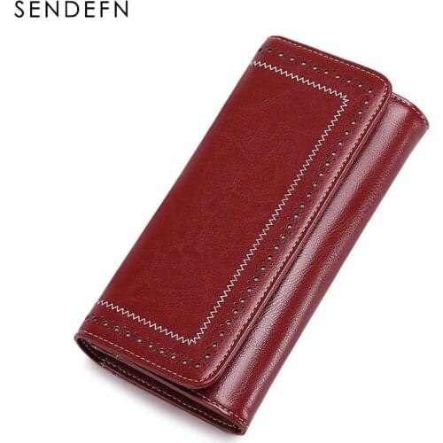 Sendefn 2018 New Split Leather Women Purses Casual Vintage Ladies Wallets Large Capacity Female Purse For Coin/Phone/Card Holder