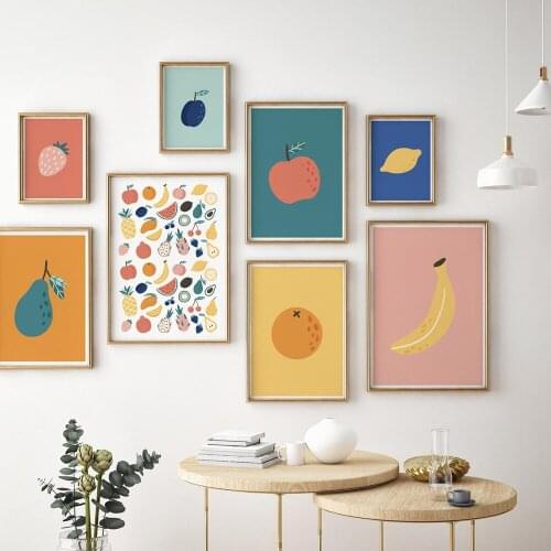 Apple Pear Lemon Kitchen Poster Fruit Food Banana Strawberry Canvas Painting Print Wall Art Picture Dining Room Decor