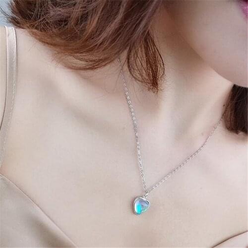 KOFSAC New Fashion Silver 925 Chain Necklaces For Women Exquisite Moonlight Stone Love Heart Pendant Necklace Jewelry Girl Gift