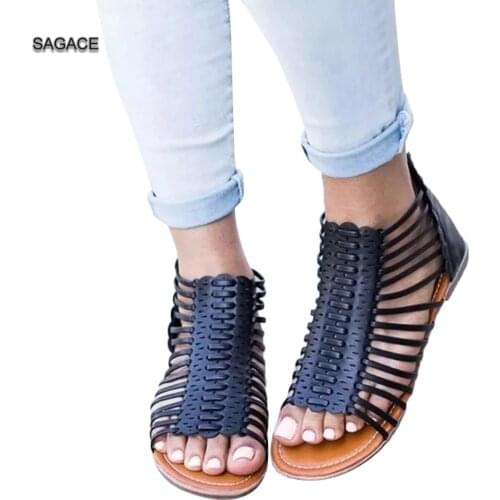 SAGACE Summer Women Fashion Roma Flat Hollow Peep Toe Sandals Casual Shoes Female Sandalias Mujer 2020 Ladies Beach Sandals