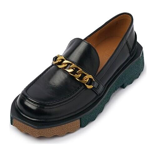 GUIDIBASIC Womens Loafers 2021 Autumn Genuine Leather Retro Platform New Shoes Round Toe Flat Heel Women Shoes