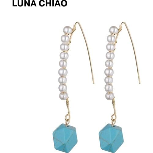 2018 INS Popular Long Pin ABS Pearls Earrings Natural Stone Drop Earrings for Women
