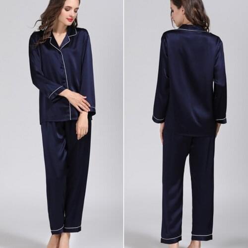 Womens 100% Real Silk Solid Colors Pajama Set Sleepwear Nightgown M L XL 3100