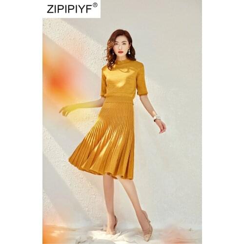 2020 Spring Women Elegant New Fashion Solid Dress O-Neck Three Quarter Sleeve Pleated Knee-Length Casual Female Dresses Y95