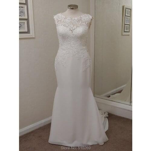 Mermaid Wedding Dress Bateau Cotton Floral Lace Bridal Gowns Low Back Illusion Bodice Vestido De Noiva Custom Made