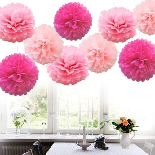18 Pcs Tissue Hanging Paper Flowers Pom poms Mix Light Pink Rose Assorted Size for Baby Shower Wedding Party Outdoor Decoration