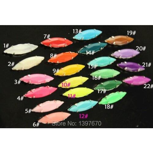 20pcs 4x15mm navette Candy color acrylic sew on stones with silver claw setting sew on buttons with holes diy dress shoes