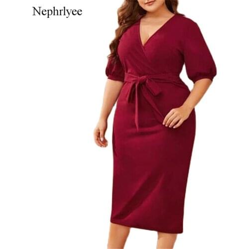 2021 Plus Size 6XL Dress Summer Elegant Womens Dress Fashion Half Sleeve Vestido Female Solid Color V Neck Casual Dress SLP198