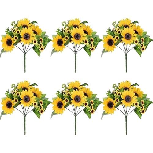 6 Bouquet Artificial Sunflower 12 Inch Fake Sunflower with Stem for Office Home Birthday Party Indoor Outdoor Decoration