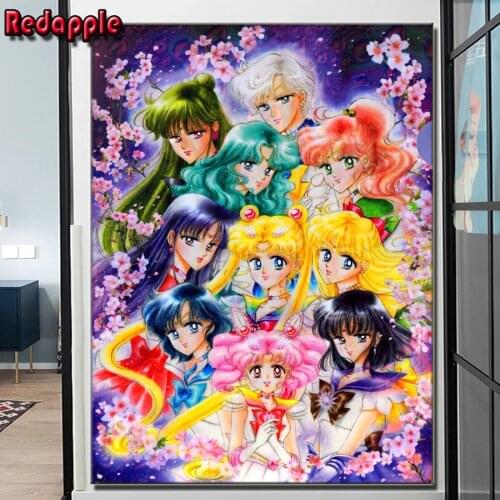 Diy Diamond Painting Anime girls Moon Character Embroidery Mosaic Wall Stickers Modern Home cartoon Girls Bedroom Decoration art