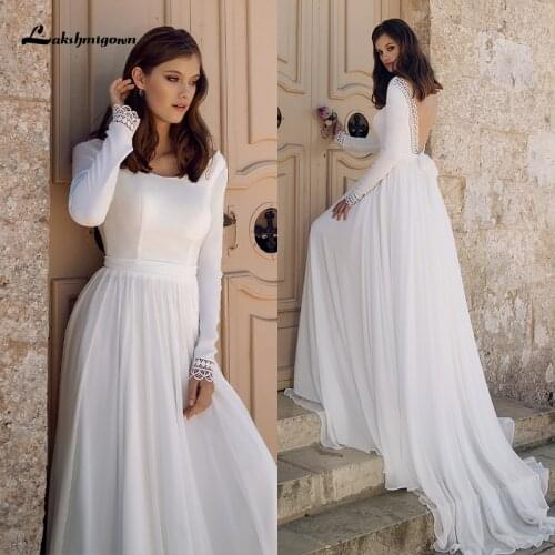 Boho Robe De Mariee Long Sleeves Wedding Dress 2021 Longue Robe De Soiree Simple Elegant Chiffon Wedding Gown for Bridal