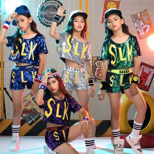 Childrens Jazz Dance Costume New Sequin Set Hip Hop Girls Childrens Modern Dance Costumes