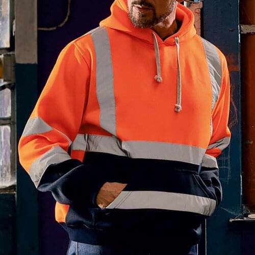 Mens hoodies Reflective strip Road Work Pullover Long Sleeve Hooded Men Sweatshirt streetwear Tops Blouse sudadera hombre