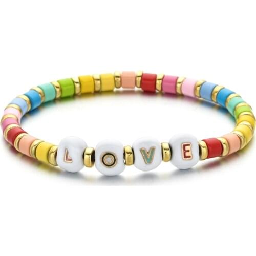 Rainbow Colorful Tube Beads Charm Letter Bracelet Stretchy Hope Bless Boho Friendship Pulseras Femme Jewelry