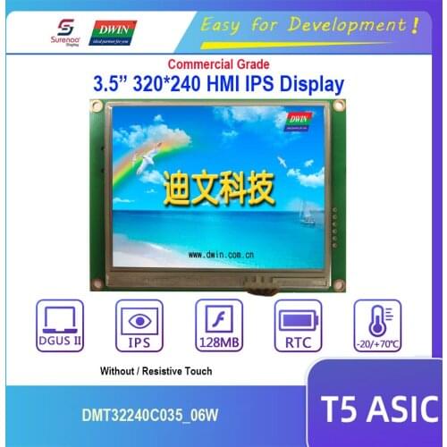 Dwin T5 HMI Display, 3.5" 320X240 DMT32240C035_06W TTL*2 IPS LCD Module Screen w/ Resistive Touch Panel Support Speaker