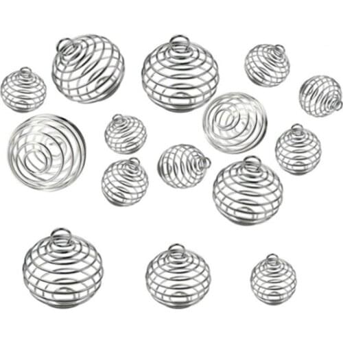30Pcs Spiral Bead Cages Pendants Findings Silver-Color