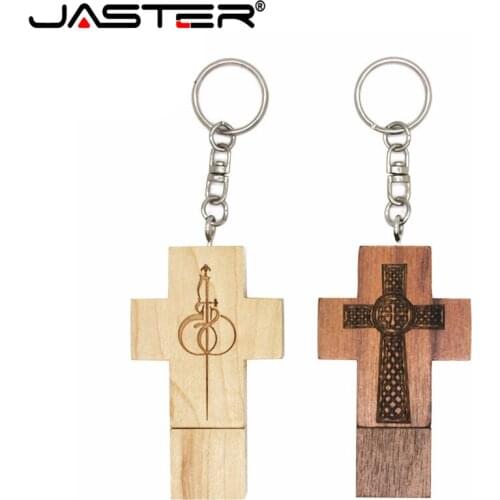 JASTER hot selling creative 2 color wooden cross real capacity USB 2.0 4GB/8GB/16GB/32GB/64GB USB flash drive 10 PCS free LOGO