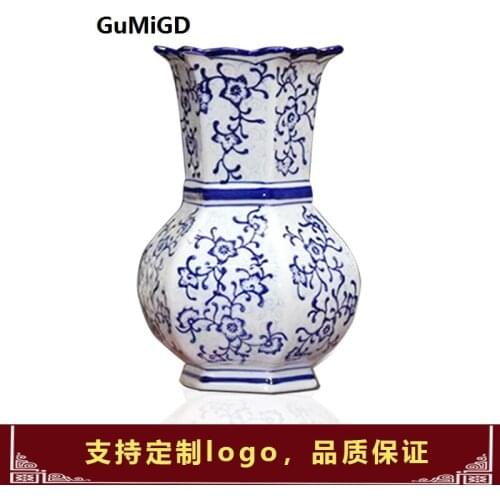 Jingdezhen Ceramics New Chinese Blue-and-White Pattern Six-sided Flower Arrangement, Vase and Porcelain Porcelain Porcelain Porc