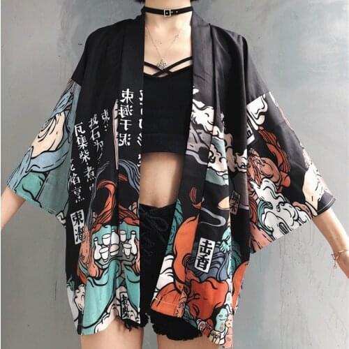Kimonos Woman 2020 Japanese Kimono Cardigan Cosplay Shirt Blouse For Women Japanese Yukata Female Summer Beach Kimono FF1126