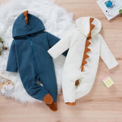 Autumn Baby Kids Rompers Infant Baby Boys Girls Cartoon Dinosaur Printed Fleece Hoodie Romper Jumpsuit Kids Child Clothes