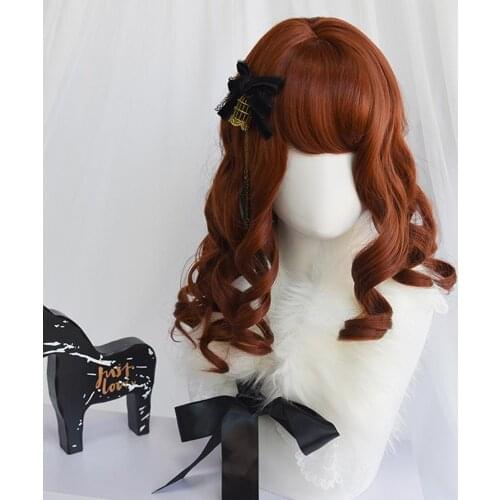 CosplayMix 35CM Halloween Princess Lolita Sweet Medium Curly Caramel Gold Wine Red Bangs Cute Synthetic Hair Cosplay Wig+Cap