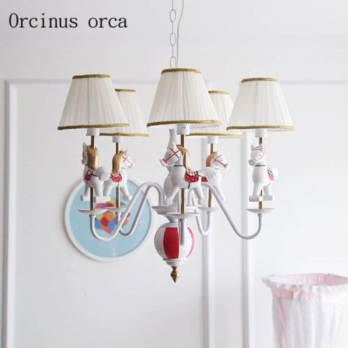 Cartoon creation merry go round chandelier boy girl bedroom childrens room lamp American art pony Chandelier free shipping