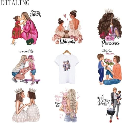 Fashion Lady Thermo Sticker Iron-On Transfers For Children Mom Baby Parent-Child Patch T-Shirt Jacket DIY Washable Sticker Set