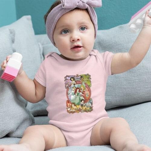 Fashion Toddler Jumpsuit Disney Princess Kawaii Pattern Summer New Product Color Baby Girl Boy Onesie 0-24M Short Sleeve Comfort