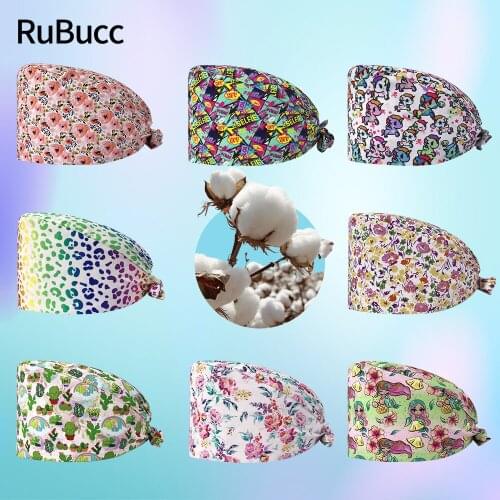 Cartoon Print Medical Hospital Doctor Work Caps Health Worker Pet Clinic Nurse Beautician Nurse Surgical Scrubs Caps Comfortable