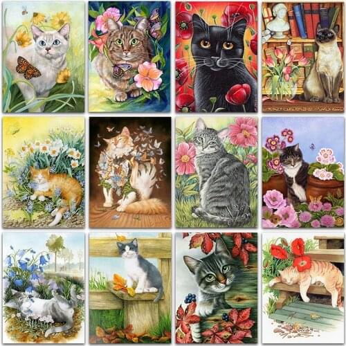 5D DIY Diamond Painting Cat Kit Cartoon flower Full Square&Round Diamond embroidery Cross stitch Diamond mosaic Paint home decor