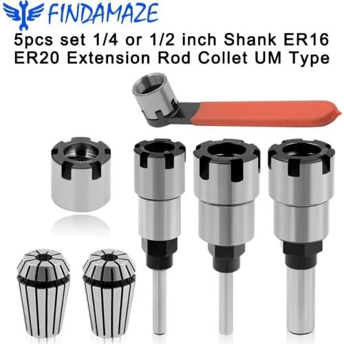 5-piece Set ER16 ER20 Extension Rod Chuck UM Type Router Drill Bit Extension Rod Chuck Wood Cutting Extension Milling Cutter